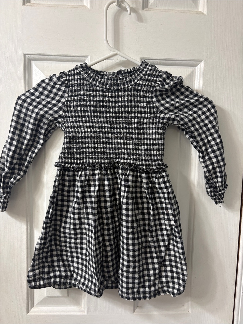 wonder nation Black and White Gingham Smocked Long-Sleeve Dress
